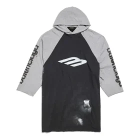 3B Şablonlu Kapüşonlu Raglan Tişört Oversized “Siyah” 790403TQVT51083