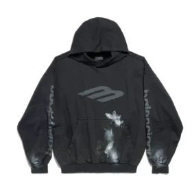 3B Stencil Kapüşonlu Sweatshirt Orta Kesim “Siyah” 767877TQVT71083