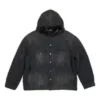 Ağartılmış Efektli Düğmeli Kapüşonlu Denim Ceket “Siyah” 724653TNW541129