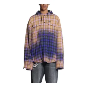 Ağartılmış Ekose Uzun Kollu Kapüşonlu Gömlek “Purple Beige” 699223TMM095212