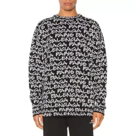 All Over Balenciaga Paris Intarsia Kazak “Siyah Beyaz” 599826T31701070