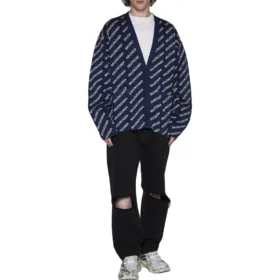 Allover Logo Örgü Hırka “Blue White” 736248T32338502