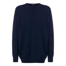 Arka Logolu, Yuvarlak Yakalı, Örme Kaşmir Sweatshirt “Navy” 583111T40924140