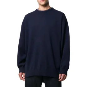 Arka Logolu, Yuvarlak Yakalı, Örme Kaşmir Sweatshirt “Navy” 583111T40924140