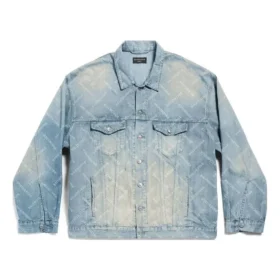 Bal Diagonal Allover Oversized Ceket “Açık Mavi Japon Halka Denim” 773616TPW534868