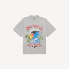Balenciaga grisi erkek vintage sörfçü oversize tişört