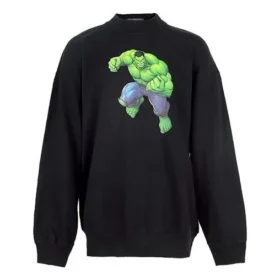 Balenciaga x Marvel Hulk Desenli Geniş Kesim Bisiklet Yaka Pamuklu Sweatshirt “Siyah” 671125TLV581000