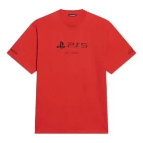 Balenciaga x PlayStation İşbirliği FW21 PS5 Alfabe Geometri Desenli Baskılı Kısa Kollu Unisex Kırmızı 651795TKVF36552