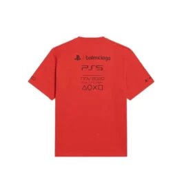 Balenciaga x PlayStation İşbirliği FW21 PS5 Alfabe Geometri Desenli Baskılı Kısa Kollu Unisex Kırmızı 651795TKVF36552