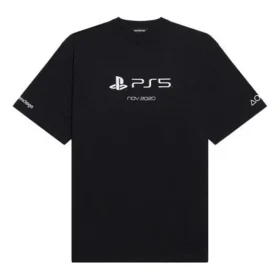 Balenciaga x PlayStation İşbirliği PS5 Alfabe Geometri Desenli Baskılı Kısa Kollu Unisex Siyah 651795TKVF31070