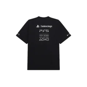 Balenciaga x PlayStation İşbirliği PS5 Alfabe Geometri Desenli Baskılı Kısa Kollu Unisex Siyah 651795TKVF31070