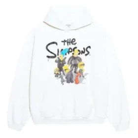 Balenciaga x THE SIMPSONS Pamuklu Kapüşonlu Sweatshirt Geniş Kesim “Beyaz” 675003TLVG89016