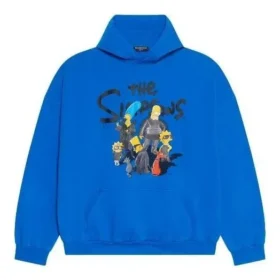 Balenciaga x THE SIMPSONS Pamuklu Kapüşonlu Sweatshirt Geniş Kesim “Mavi” 674986TLVG84210