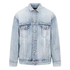 BB Spreyli Denim Ceket Geniş Kesim “Açık Mavi Sarı” 678354TDW143341