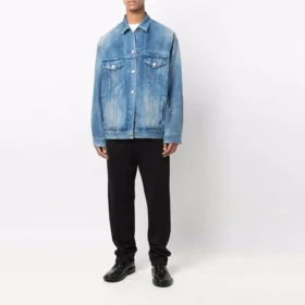 BB Spreyli Denim Ceket Geniş Kesim “Elektrik Mavisi Fuşya” 678354TCW030406