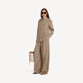 Bej/siyah renkli kadın monogramlı pijama pantolonu