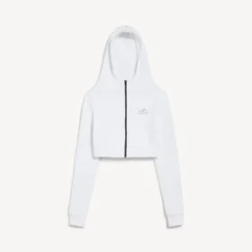 Beyaz renkli kadın techwear koza kesim kapüşonlu sweatshirt