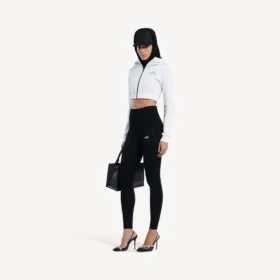 Beyaz renkli kadın techwear koza kesim kapüşonlu sweatshirt