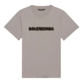 Bulanık Logolu Delikli Retro Klasik Kısa Kollu Unisex Gri 661705TKVD58174