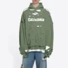 Caps Destroyed Kapüşonlu Sweatshirt “Yeşil” 659403TKVB63011
