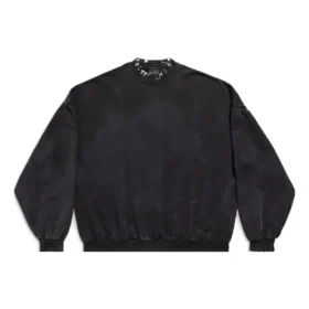 Delikli Yuvarlak Sweatshirt Oversized “Black Faded” 762718TPVD91055