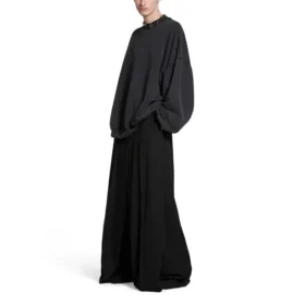 Delikli Yuvarlak Sweatshirt Oversized “Black Faded” 762718TPVD91055