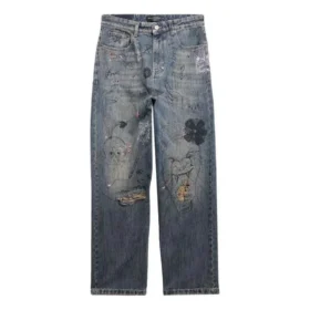 Doodle Desenli Düz Kesim Denim Pantolonlar “Mavi” 746986TOW664036