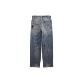Doodle Desenli Düz Kesim Denim Pantolonlar “Mavi” 746986TOW664036