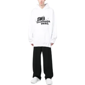 El Çizimi BB Icon Kapüşonlu Sweatshirt Geniş Kesim “Beyaz” 620973TNVQ19040