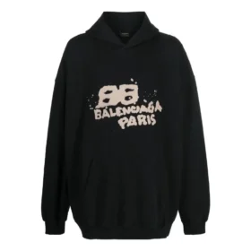 El Çizimi BB Icon Kapüşonlu Sweatshirt Geniş Kesim “Siyah” 620973TNVQ11059