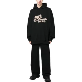 El Çizimi BB Icon Kapüşonlu Sweatshirt Geniş Kesim “Siyah” 620973TNVQ11059