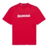 Erkek Balenciaga Alfabe Baskılı Desenli Delikli Yuvarlak Yaka Kısa Kollu Kırmızı 651795TKVB86295