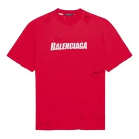 Erkek Balenciaga Alfabe Baskılı Desenli Delikli Yuvarlak Yaka Kısa Kollu Kırmızı 651795TKVB86295 Erkek Balenciaga Alfabe Baskılı Desenli Delikli Yuvarlak Yaka Kısa Kollu Kırmızı 651795TKVB86295