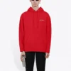 Erkek Balenciaga FW21 Bol Kesim Logolu Kapüşonlu Uzun Kollu Kırmızı 600583TIV846540