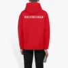 Erkek Balenciaga FW21 Bol Kesim Logolu Kapüşonlu Uzun Kollu Kırmızı 600583TIV846540