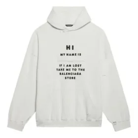 Erkek Balenciaga FW21 Hi My Name Is Alfabe Desenli Uzun Kollu Beyaz 651799TKVF29081