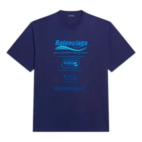 Erkek Balenciaga FW21 Kuru Temizleme Alfabe Baskılı Retro Örme Kısa Kollu Lacivert 651795TKVF83866