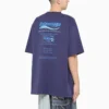 Erkek Balenciaga FW21 Kuru Temizleme Alfabe Baskılı Retro Örme Kısa Kollu Lacivert 651795TKVF83866