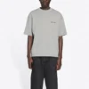 Erkek Balenciaga FW21 Logo Baskılı Retro Kısa Kollu Gri 612966TIVG51167