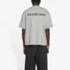 Erkek Balenciaga FW21 Logo Baskılı Retro Kısa Kollu Gri 612966TIVG51167