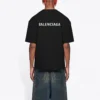 Erkek Balenciaga FW21 Logo Baskılı Retro Kısa Kollu Siyah 612966TIVG51070