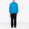 Erkek Balenciaga FW21 Logo Kapüşonlu Uzun Kollu Mavi 570811TIV557560
