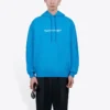 Erkek Balenciaga FW21 Logo Kapüşonlu Uzun Kollu Mavi 570811TIV557560