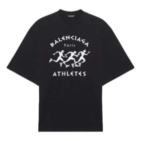 Erkek Balenciaga Koşu Desenli Baskılı Logo Bol Kesim Kısa Kollu Siyah 641614TJVK61070 Erkek Balenciaga Koşu Desenli Baskılı Logo Bol Kesim Kısa Kollu Siyah 641614TJVK61070