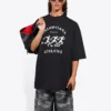 Erkek Balenciaga Koşu Desenli Baskılı Logo Bol Kesim Kısa Kollu Siyah 641614TJVK61070