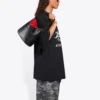 Erkek Balenciaga Koşu Desenli Baskılı Logo Bol Kesim Kısa Kollu Siyah 641614TJVK61070