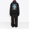 Erkek Balenciaga Landscape Bol Kesim Kapüşonlu Sweatshirt Siyah 641679TJVH91000
