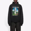 Erkek Balenciaga Landscape Bol Kesim Kapüşonlu Sweatshirt Siyah 641679TJVH91000