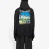 Erkek Balenciaga Landscape Bol Kesim Kapüşonlu Sweatshirt Siyah 641679TJVH91000