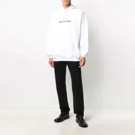 Erkek Balenciaga Logolu Oversize Beyaz Kazak 570811TIV559040